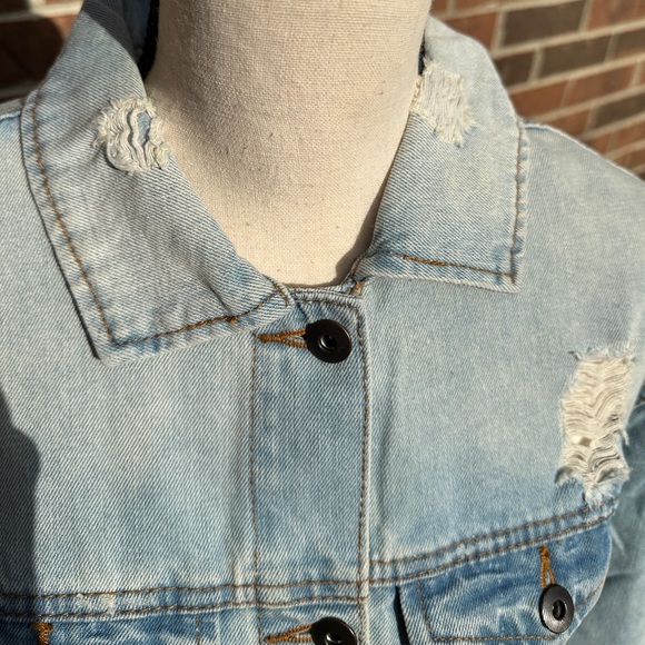 Light blue, distressed, denim jacket, size med - Picture 7 of 13